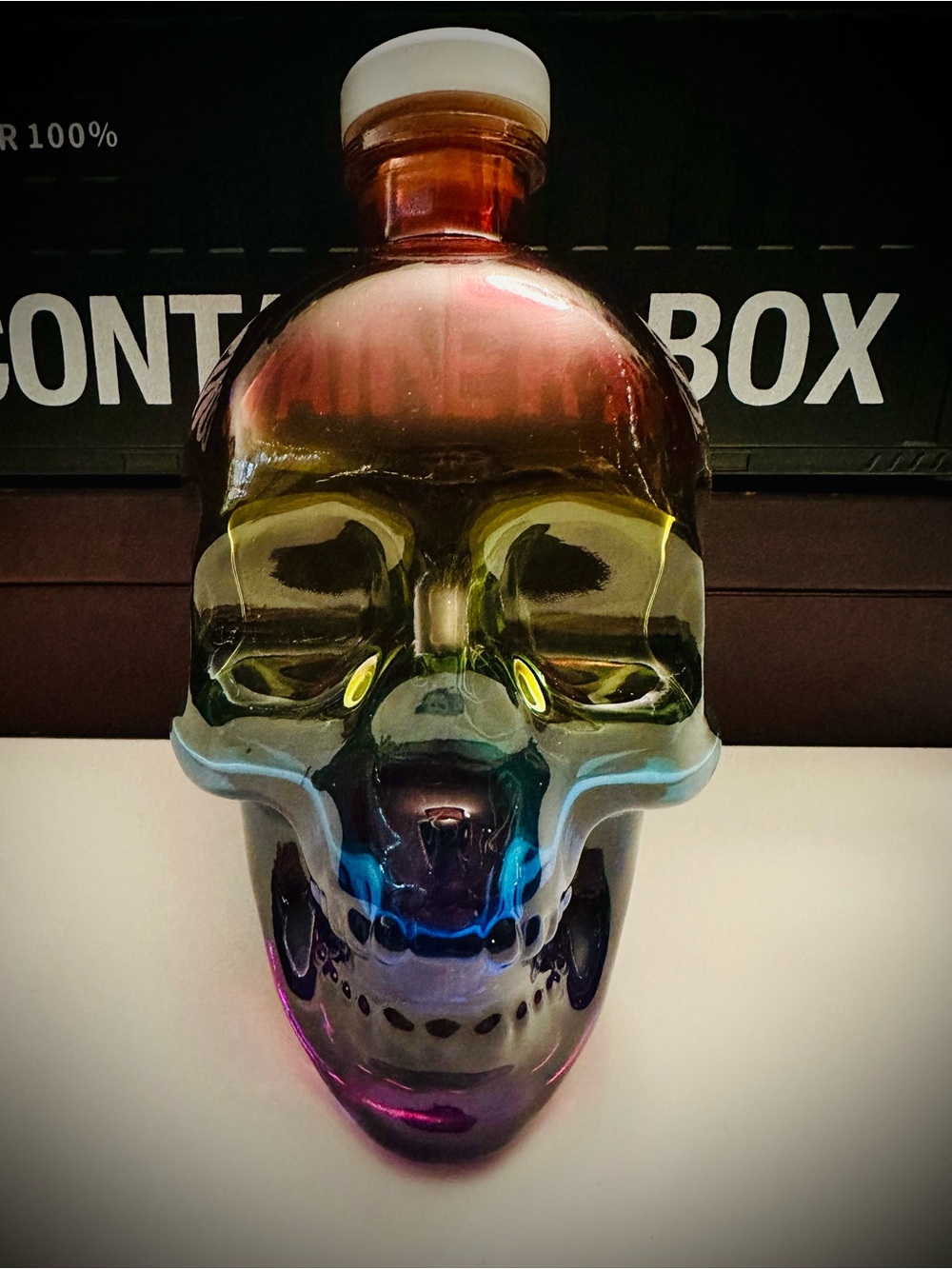 Iridescent Glass Skull Decorative Bottle - Multicolor Home Art